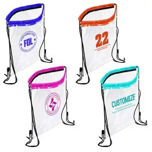 Advertising Transparent PVC Drawstring Backpack Draw String Sport Gym Bag