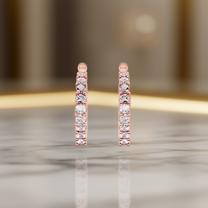 Orecchini a Cerchio E1018 in Oro Rosa con Cristalli e Strass, Classici da Indossare Ogni Giorno per Donne - Product Image 2