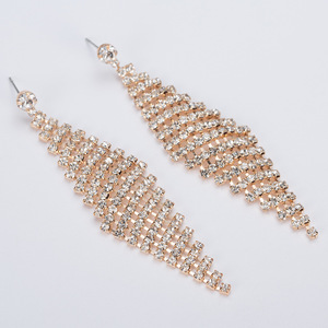 Pendientes de Moda E445, Venta Directa de Fábrica, Pendientes de Botón Personalizados con Borlas de Diamantes de Imitación y Forma de Rombo - Product Image 1