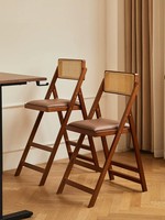 Chaise de salle à manger pliante en bambou naturel, dossier en rotin, coussin en cuir PU, plusieurs tailles, chaise en bambou portable pour la maison, la cuisine, le café