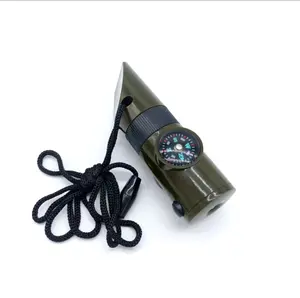 7 In 1 Noodfluitje Survival Led Licht Kompas Thermometer Zaklamp Kamperen Voor Buitensporten