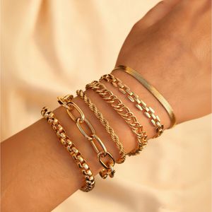 European and American cross-border alloy 6-piece <b>set</b> hip-hop Cuban twisted chain <b>bracelet</b> punk metal twisted rope chain bangle - Product Image 2