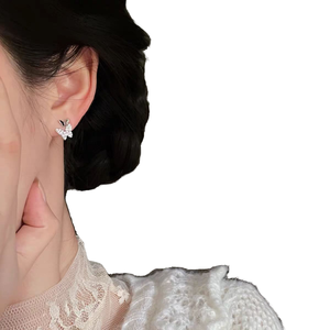 S925 Pure Sterling <b>Silver</b> <b>Stud</b> Earrings Unique Double Butterfly Trendy Zircon Party Occasions Simple Personalized Unisex Earring - Product Image 1