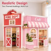 Maison de jeu en bois personnalisée pour enfants, thème petite ville, pour jeu de rôle commercial en intérieur, avec caserne de pompiers et café, pour parc d'attractions pour enfants