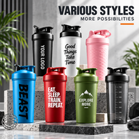 Bouteille shaker à protéines en plastique à marque privée avec boule mélangeuse, tasse shaker personnalisée pour la gym, le fitness et les sports
