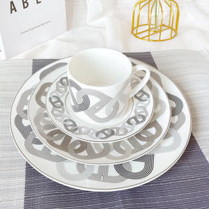 Best Selling European Luxury Grey and Colorful Runway Pattern Dining Room Set Porcelain <b>Cup</b> & <b>Saucer</b> - Product Image 2
