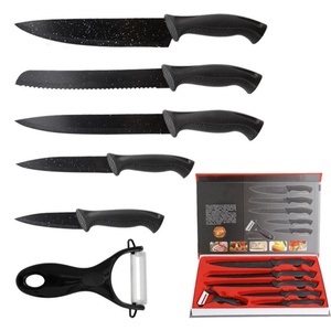 6 Pieces Kitchen <b>Knife</b> <b>Set</b> Black Non-stick Coating Stainless Steel Chef <b>Knife</b> <b>Set</b> <b>Sharp</b> Kitchen <b>Knives</b> With Peeler - Product Image 1
