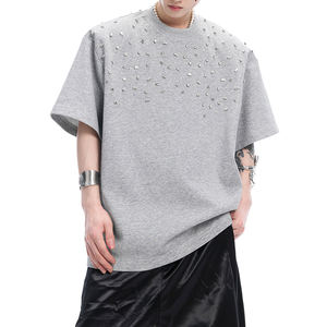 T-shirt pour homme de qualité supérieure, ample et lourd, 220 g/m², 100 % coton, logo personnalisé, cristaux, strass - Product Image 1