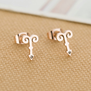 Key Shape Stud <b>Earrings</b> Gold Rose Gold Claw Setting Stainless Steel <b>Post</b> Gift For Women - Product Image 3