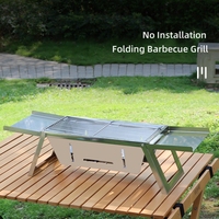 Gril à charbon de bois portable, gril de barbecue de table pliant en acier inoxydable, étagères pliantes pour l'extérieur