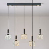 Lampe de plafond intérieure noire minimaliste, décoration de restaurant, lampe suspendue en fer et cristal à plusieurs têtes pour îlot de cuisine