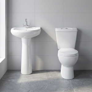 Ensemble sanitaire de salle de bain en céramique pour le marché africain, comprenant une toilette WC deux pièces avec piédestal intégral et un lavabo - Product Image 2