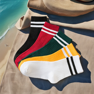 <span class=keywords><strong>Lot</strong></span> <span class=keywords><strong>de</strong></span> 5 paires <span class=keywords><strong>de</strong></span> chaussettes <span class=keywords><strong>de</strong></span> sport respirantes mi-mollet pour femme, avec 2 bandes rayées, style mode - Product Image 4