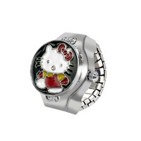 Montre Anneau en Gros Kawaii Chat Dessin Animé Assis Couleurs Assorties Montre de Doigt Élastique Réglable Bijoux Style Mignon Chaton pour Filles