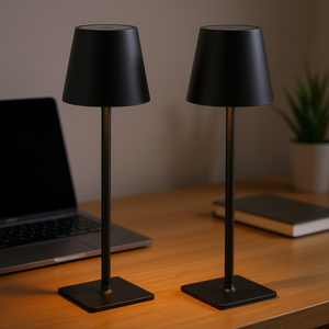 โคมไฟตั้งโต๊ะไร้สาย 2 ชิ้น แบตเตอรี่แบบชาร์จได้ 5200mAh โคมไฟตั้งโต๊ะสีดำ ตัวโคมไฟโลหะ LED ทรงกรวย ดีไซน์เรียบง่าย - Product Image 2