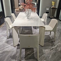 Table à manger de luxe en marbre blanc et acier inoxydable, 6 places, design rectangulaire moderne pour appartement, hôtel, villa, salles à manger