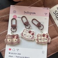 Nouveau porte-clés Hello Kitty en résine en forme de chat - Automne/Hiver Beige-marron - Accessoire polyvalent à carreaux pour sac d'école, breloque assortie pour fille