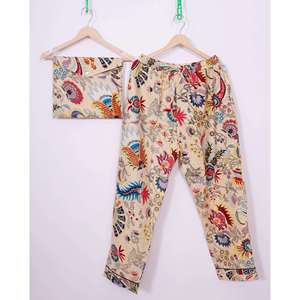 Conjunto de Pijama para Mujer, Estampado Azul, Cuello en V, Cintura Elástica, Manga Larga, 100% Algodón Satinado, Transpirable, Color Rosa - Product Image 5