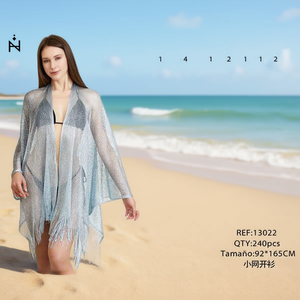 Angelina Mesh <b>Cardigan</b> 92x165cm Fringe Open Front Swim Cover Up - Product Image 5
