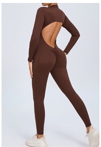 Combinaison de yoga sans couture pour femme PASUXI, effet ventre plat, manches longues, coupe ajustée, une pièce, body sculptant pour l'entraînement - Product Image 3