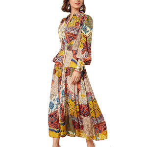 MANNI New Years Dresses Patchwork Maxi Dress Manches Longues a Line Spring Dresses pour Femmes - Product Image 1