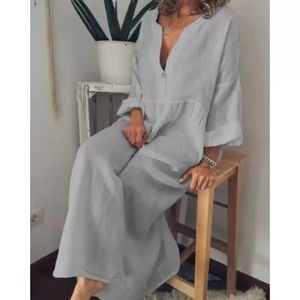 Abito <span class=keywords><strong>lungo</strong></span> allentato in cotone di lino per le donne <span class=keywords><strong>vestito</strong></span> estivo Casual da ufficio da esterno Maxi abito a <span class=keywords><strong>tre</strong></span> <span class=keywords><strong>quarti</strong></span> di <span class=keywords><strong>manica</strong></span> - Product Image 2