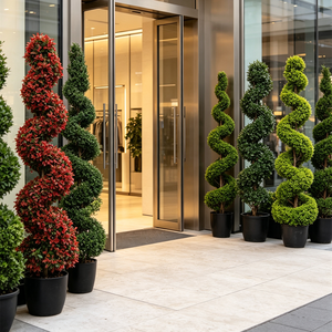 Arbre artificiel en spirale en pot, cyprès rose rouge, buis en spirale, plante artificielle torsadée pour l'aménagement paysager d'hôtels et les terrasses - Product Image 2