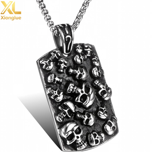 Collar con Colgante de Calavera Estilo HipHop de Acero Inoxidable 316L Personalizado, Etiquetas Cuadradas, Colgantes y Dijes Finos para Hombres y Mujeres - Product Image 1