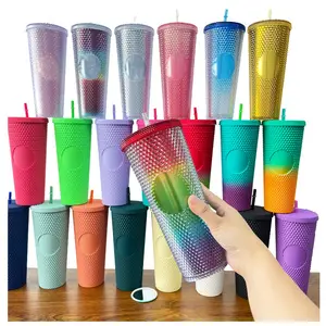 2021 hot sell Double Wall Metal color white black pink rainbow gold color 24oz Studded Tumbler Cups with lids