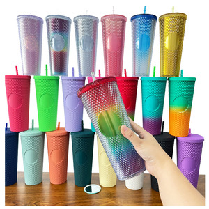 Gobelet avec couvercle Double paroi en métal, gobelet cloutée, couleur blanc, noir, rose, or arc-en-ciel, <span class=keywords><strong>2021</strong></span>, 24oz, offre spéciale - Product Image 1