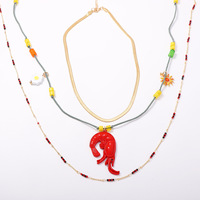 Collier Multicouche Femme Tendance OEM/ODM, Design Vintage Crevette Rouge Empilée, Perles Colorées, Tournesol
