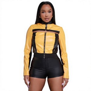 Manteau court en cuir PU pour femme, style motard, nouvelle mode, élégant, printemps-automne, avec empiècements - Product Image 1