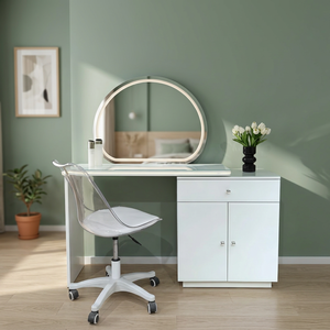 Modern Makeup <b>Vanity</b> <b>Table</b> with Lighted <b>Mirror</b> White Storage Desk for Bedroom Furniture - Product Image 4