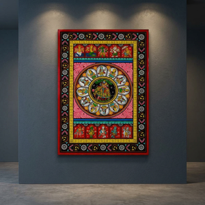 Peinture Radha Krishna Pattachitra |   Décoration murale d'art populaire indien traditionnel |   Œuvre d'art ethnique mythologique faite à la main - Product Image 3