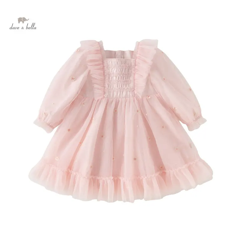 DB1247862 DAVE BELLA Children's Princess Dress Spring Baby Girls Fashion Light Pink Casual Mush Party Dress