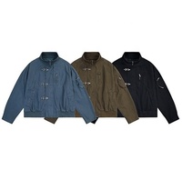 Blouson Bomber Vintage Personnalisé avec Fermeture à Crochets et Fermeture Éclair sur le Devant, 100% Coton, Multi-Poches, Coupe Ample et Carrée, Style Pompier, Vente en Gros, OEM