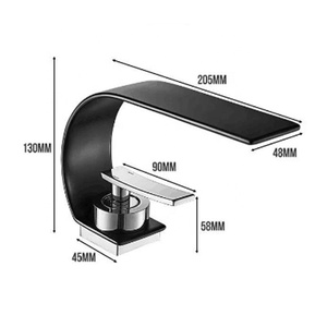 Rubinetto a Cascata ad Arco per Lavabo Bagno <span class=keywords><strong>Miscelatore</strong></span> per Lavandino <span class=keywords><strong>Nero</strong></span> Cromato - Product Image 3