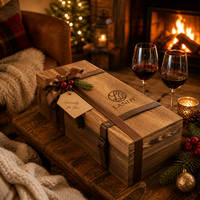 Boîte à spiritueux en bois massif écologique de qualité supérieure avec logo personnalisé, finition en bois naturel, étui de rangement pour spiritueux, cadeau d'entreprise professionnel