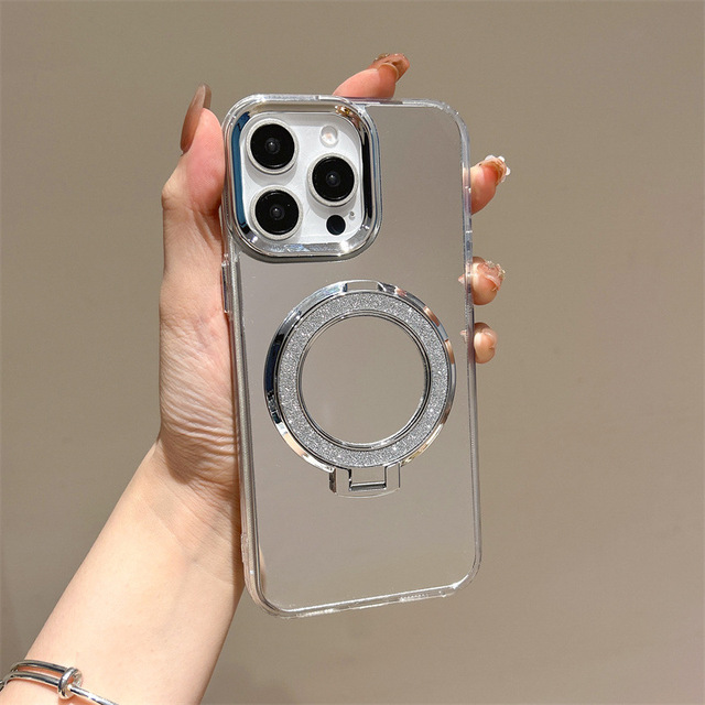 For S25 Edge S24 Ultra A55 A05 Compatible Acrylic Mirror Design Magnetic Stand Mobile Phone Case
