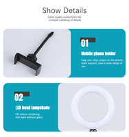 Lampu Selfie Ring LED Plastik Profesional 10 Inch dengan Penjepit Ponsel Tahan Air & Portabel untuk Pencahayaan Fotografi