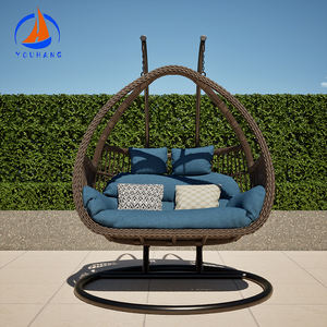 Chaise double Egg Style européen pour salon extérieur Rotin Oeuf de jardin Chaise balançoire suspendue avec support - Product Image 1