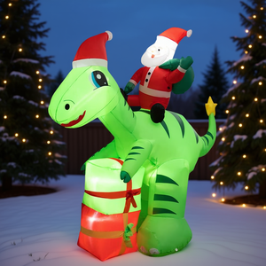 Père Noël Dinosaure Gonflable de 2,4 m pour Décoration de Jardin Extérieur de Noël, Affichage Lumineux Festif pour Décoration de Jardin - Product Image 2