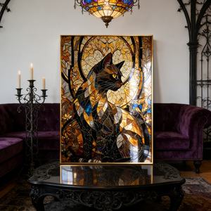 Arte Mural Abstracto 3D de Estilo Moderno para Hotel, LED, Decoración de Sala de Estar, Imagen de Gato Dorado Impresa en Alta Definición, Pintura de Porcelana de Cristal - Product Image 6