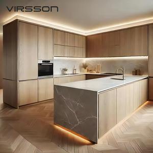 Meubles modernes de luxe en <span class=keywords><strong>bois</strong></span> brun personnalisé, ensemble d'armoires de cuisine en MDF mélaminé avec évier, armoire de cuisine modulaire - Product Image 1