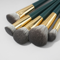 Ensemble de pinceaux de maquillage de luxe avec manche en bois vert et tube en or rose, pinceaux pour poudre et contour, logo personnalisé, Pennello Per Il Trucco