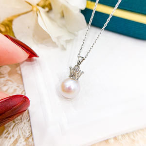 Colgante de Plata S925 con Cuentas Redondas de 8-12 mm, Collar DIY para Mujer con Corona de Oro Blanco y Diamante 30588, Accesorio - Product Image 4