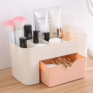 Cosmetics <b>Storage</b> <b>Box</b> With <b>Drawer</b> Plastic Desktop Organizer For Makeup Brush Lipstick Skin Care Items Rectangle Shape Solid - Product Image 1