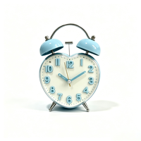 Jam Alarm Meja Logam Bentuk Hati 4 Inci dengan Dua Lonceng, Desain Cerah dan Menarik untuk Belajar, Kamar Tidur, Anak-anak & Balita