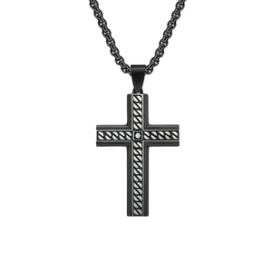 Collier Pendentif Croix Religieuse Hip Hop en Acier Inoxydable Plaqué Or 18K avec Zircons Sertis, Chaîne Corde, Bijou Unisexe pour Fête - Product Image 4