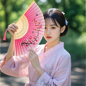 Éventail pliant, éventail de style chinois, style traditionnel féminin, éventail portable en bambou pour l'été, Hanfu, cheongsam, danse, éventail pliant en soie - Product Image 2